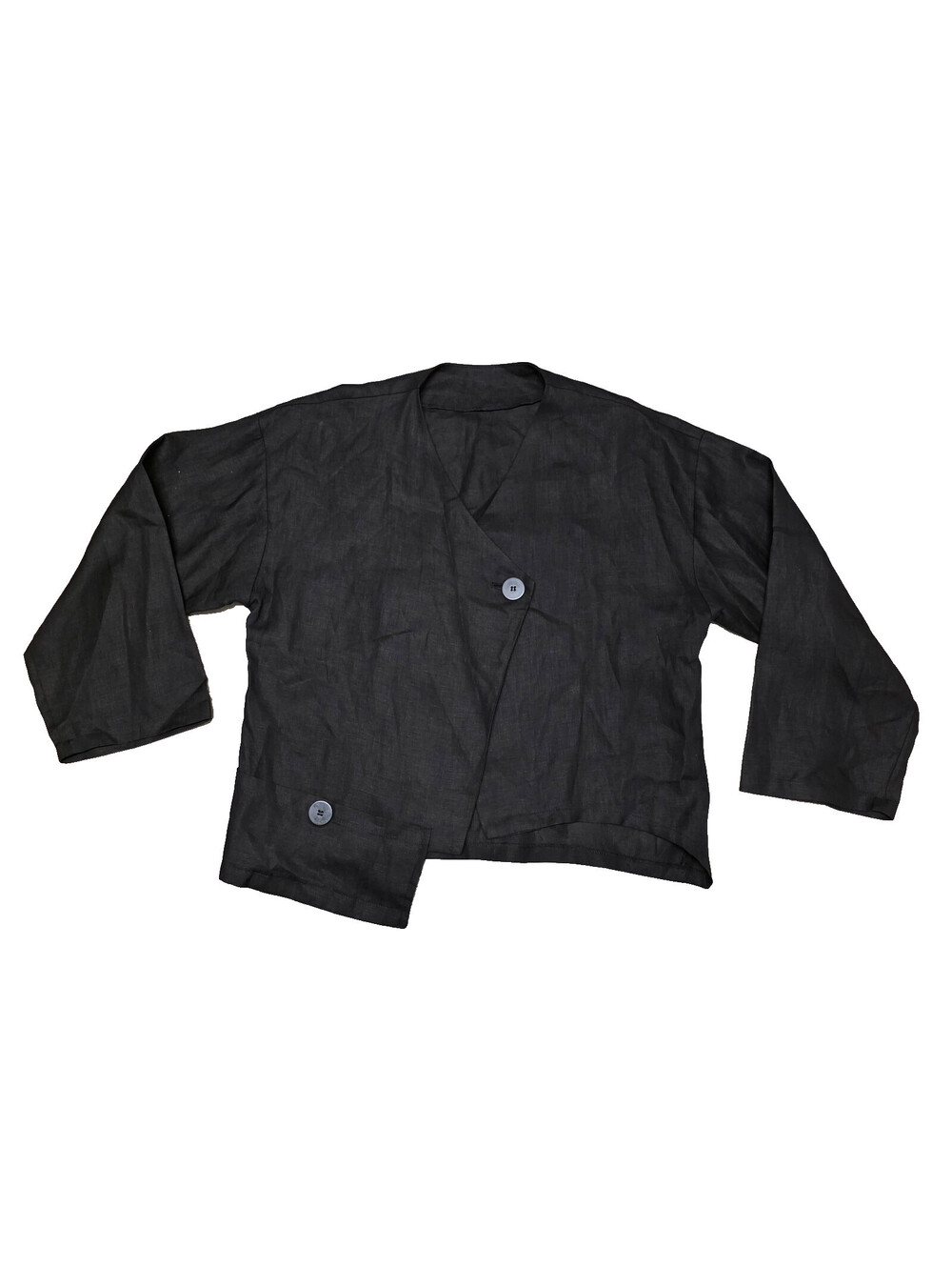 Heydari Black Single  Linen Jacket Asymmetrical Hem 21x23 M USA